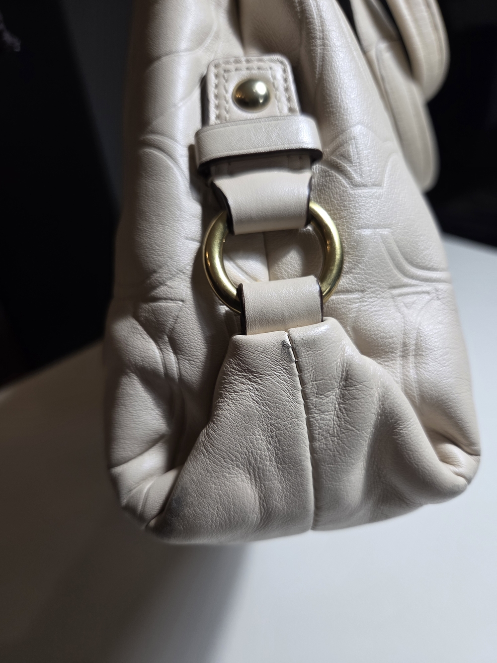 Coach Cream Embossed Leather Tote with Gold Hardware - Picture 4 of 9